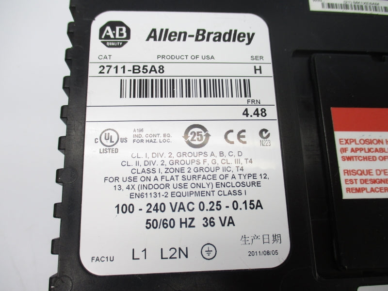 ALLEN BRADLEY 2711-B5A8 SER. H F/W 4.48 100-240VAC 0.25-0.15A UNMP