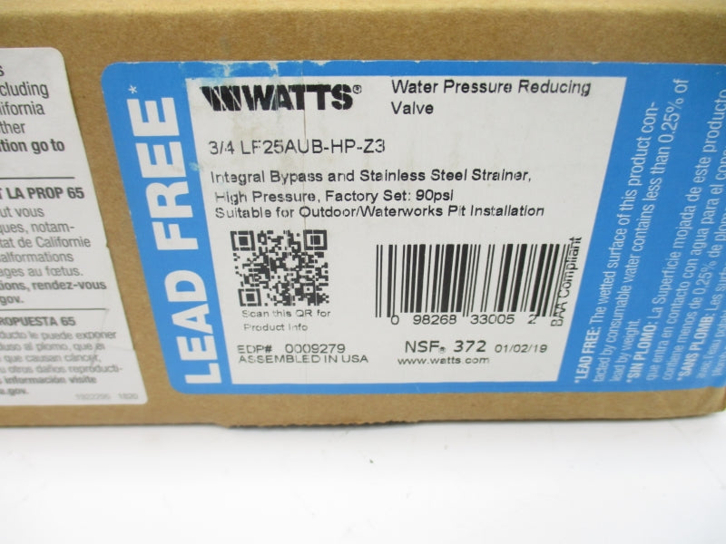 WATTS LF25AUB-HP-Z3 75-125PSI 3/4" 160'F  NSMP