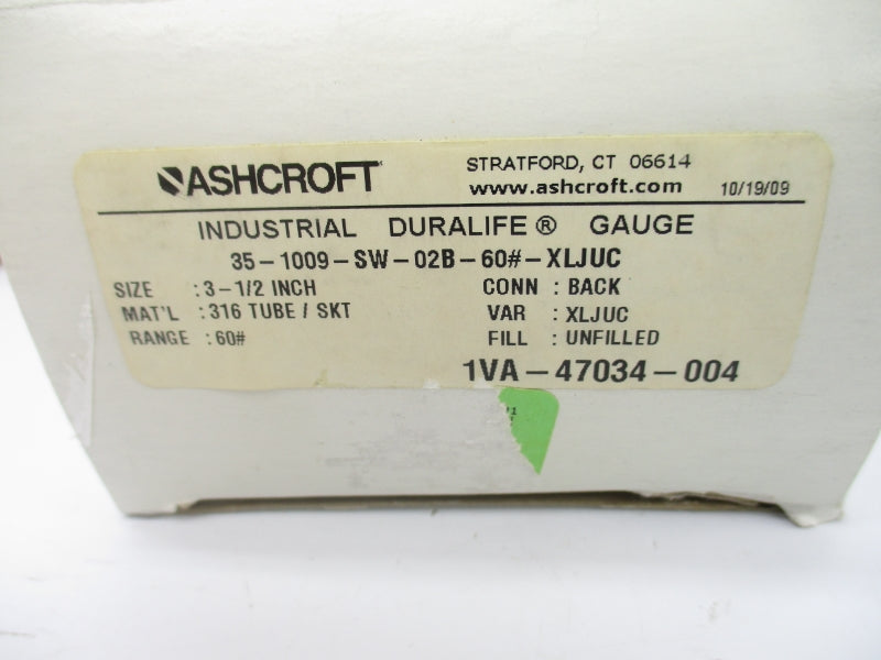 ASHCROFT 35-1009-SW-02B-60#-XLJUC 0-60PSI 3-1/2" NSMP