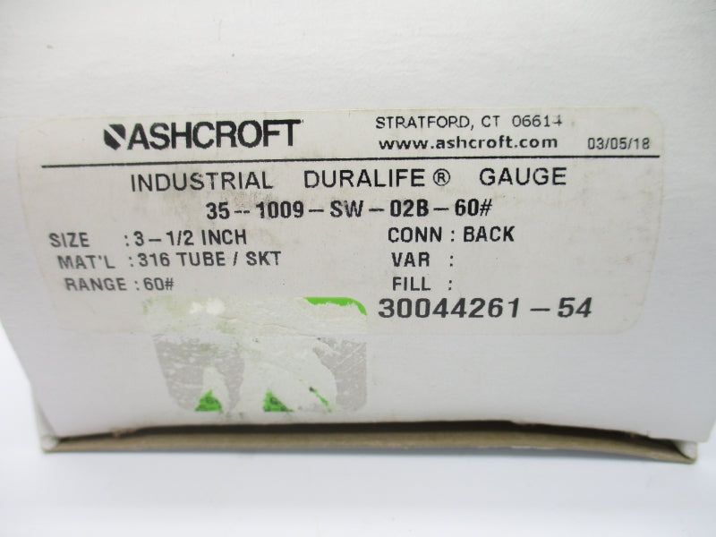 ASHCROFT 35-1009-SW-02B-60# 0-60PSI 3-1/2" NSMP