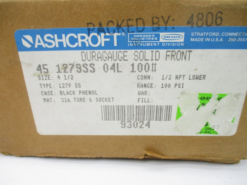 ASHCROFT 451279SS04L100# 0-100PSI 4 1/2" NSMP