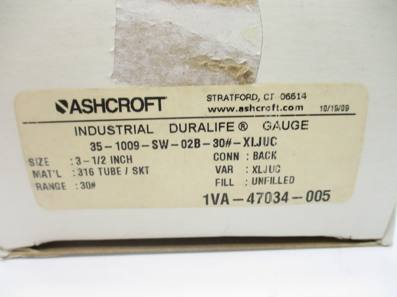 ASHCROFT 35-1009-SW-02B-30#-XLJUC 0-30PSI 3-1/2" NSMP