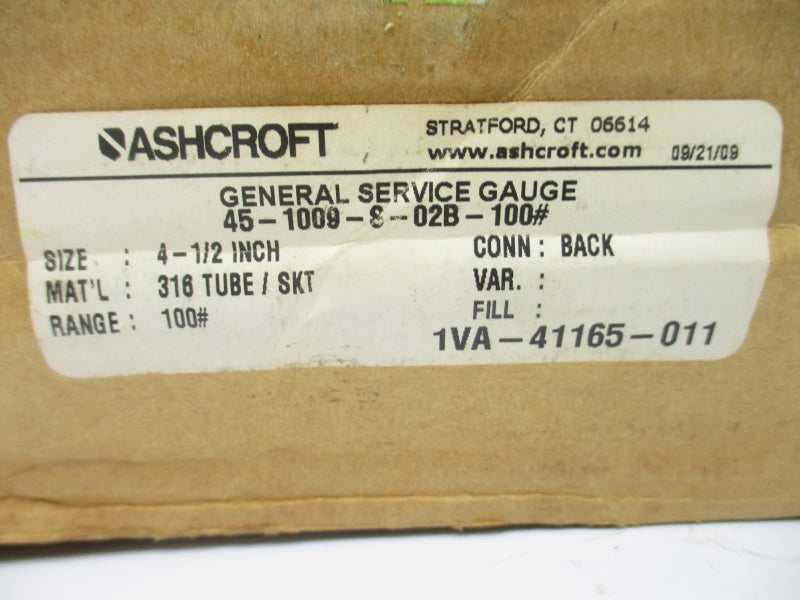ASHCROFT 45-1009-S-02B-100# 0-100PSI 4-1/2" NSMP
