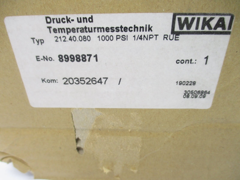WIKA 212.40.080 8998871 0-1000PSI 1/4" NSMP