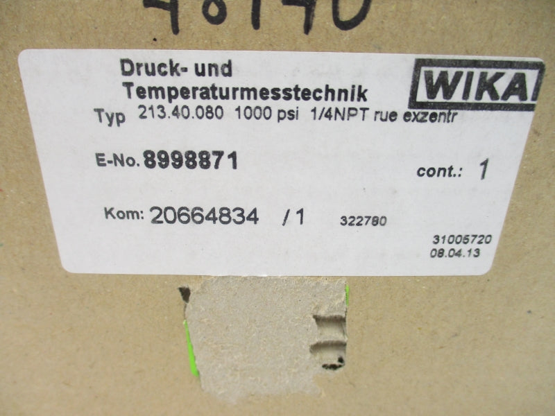 WIKA 213.40.080 8998871 0-1000PSI 1/4" NSMP