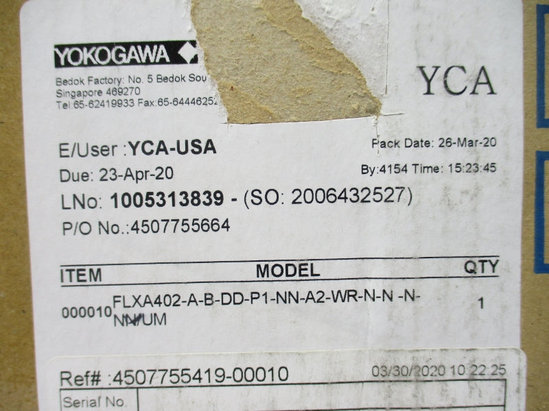 YOKOGAWA FLXA402-A-B-DD-P1-NN-A2-WR-N-N-N-NN/UM 100-240VAC -20-55'C NSMP
