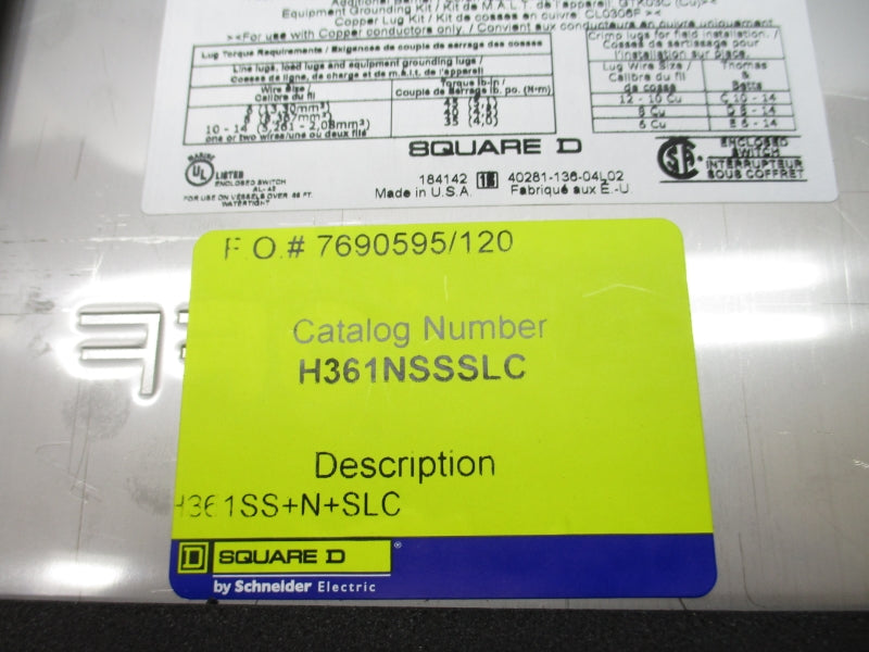 SQUARE D H361NSSSLC SER. F06 600V 30A NSNP