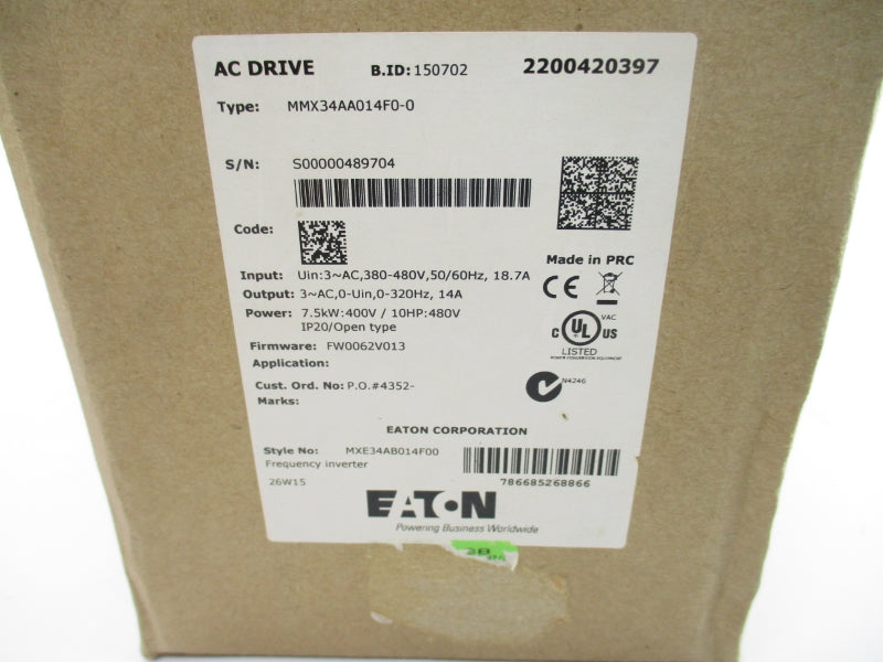 EATON MMX34AA014F0-0 F/W FW0062V013 380-480V 18.7A NSMP