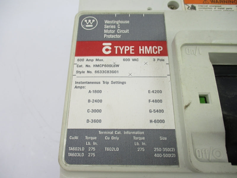 WESTINGHOUSE HMCP600L6W 6633C83G01 600VAC 600A UNMP