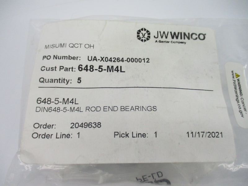 MISUMI 648-5-M4L (PKG OF 5) NSMP