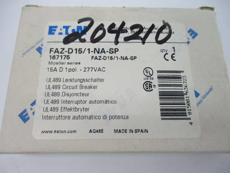 EATON FAZ-D15/1-NA-SP 167175 277VAC 15A NSMP