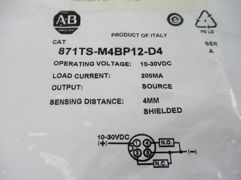 ALLEN BRADLEY 871TS-M4BP12-D4 SER. A 10-30VDC NSMP