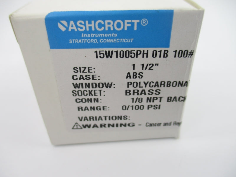 ASHCROFT 15W1005PH01B100# 1 1/2" 0-100PSI NSMP