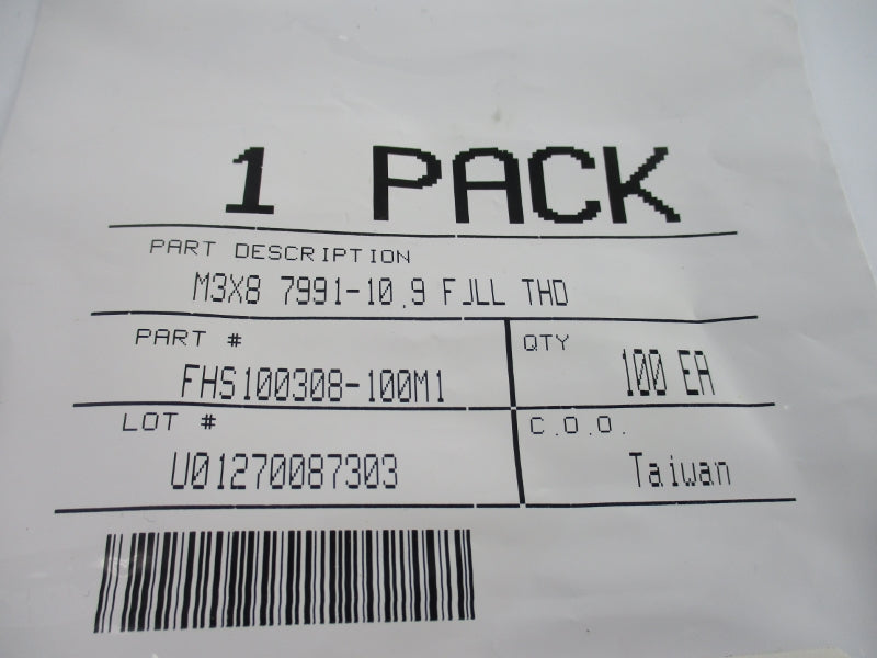 MCMASTER FHS100308-100M1 (PKG OF 100) NSMP