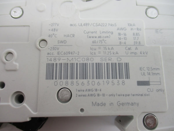 ALLEN BRADLEY 1489-M1C080 SER. D 277V 8A NSNP