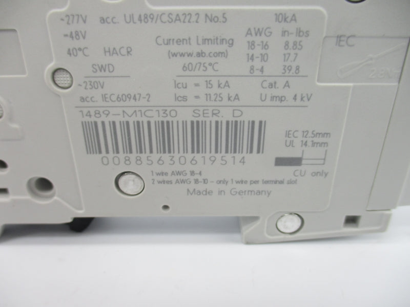 ALLEN BRADLEY 1489-M1C130 SER. D 277V 13A NSNP