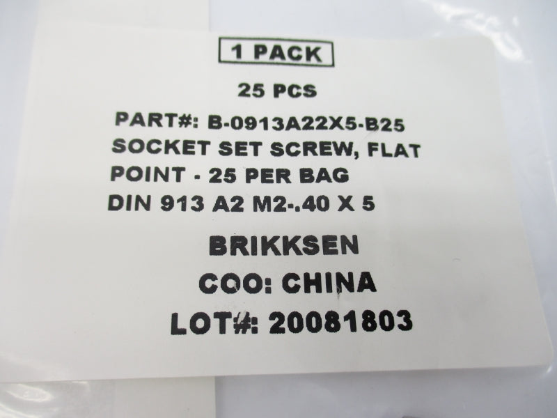 BRIKKSEN B-0913A22X5-B25 (PKG OF 25) NSMP