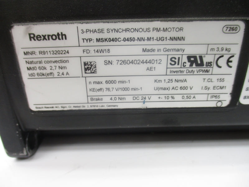 REXROTH MSK040C-0450-NN-M1-UG1-NNNN 24VDC 0.50A UNMP