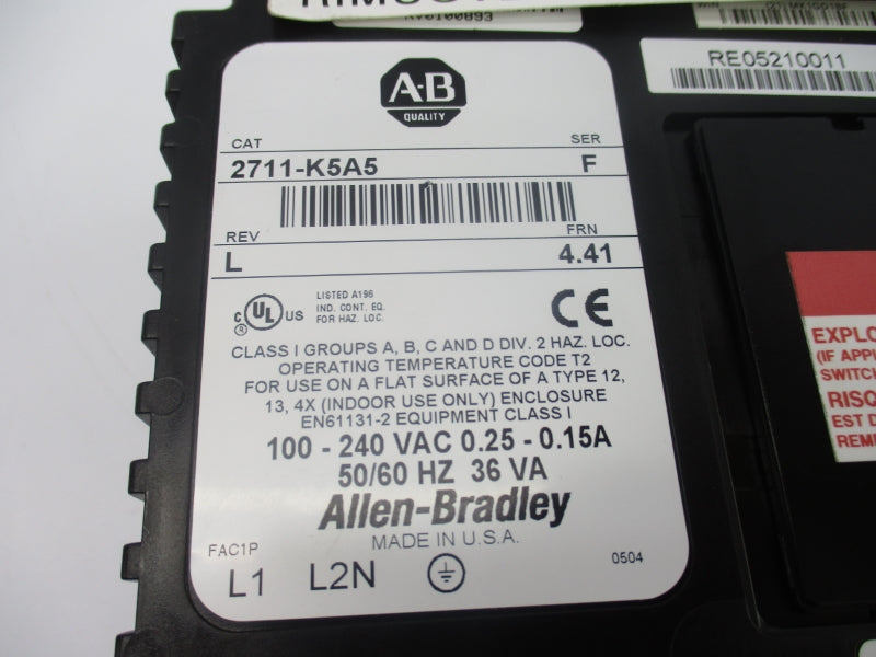 ALLEN BRADLEY 2711-K5A5 SER. F F/W 4.41 100-240VAC 0.25-0.15A UNMP