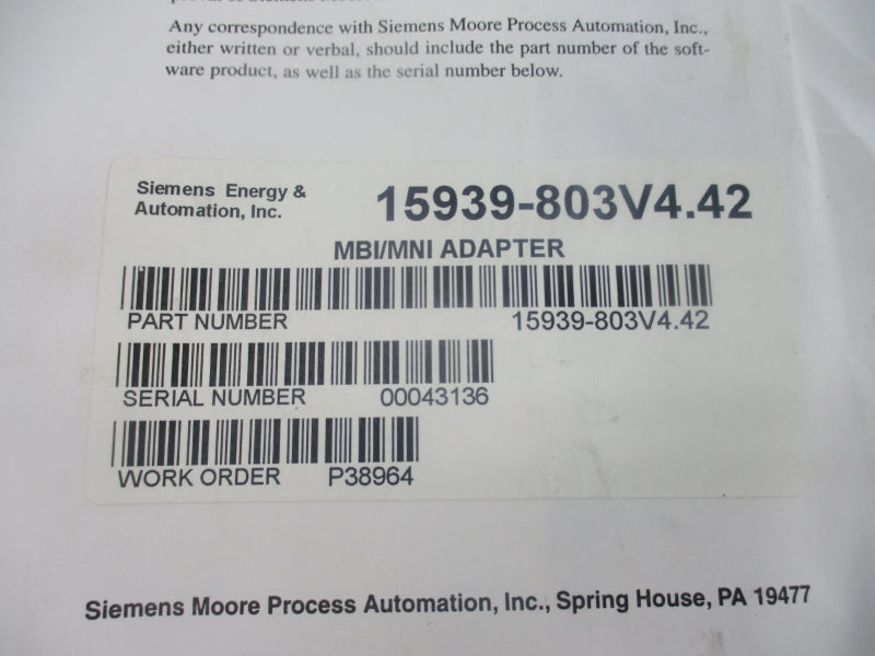 SIEMENS 15939-803V4.42 NSFS