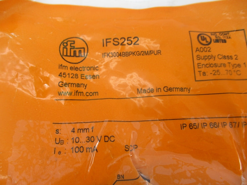 IFM EFECTOR IFS252 IFK3004BBPKG/2M/PUR 10-30VDC NSMP