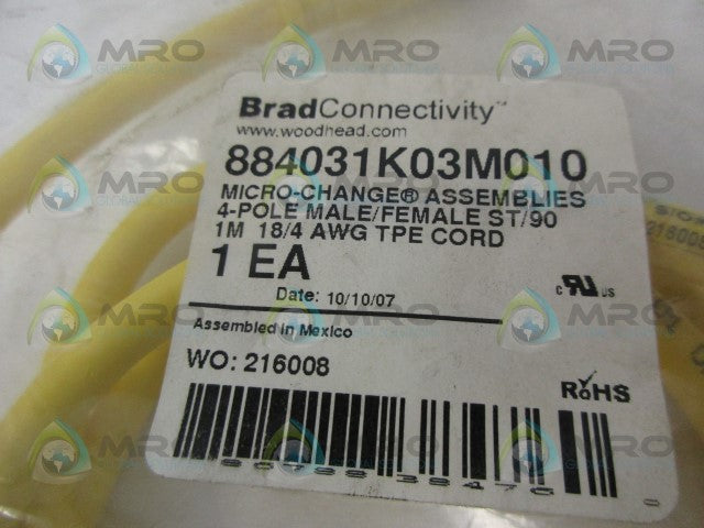 DANIEL WOODHEAD 884031K03M010 4P MALE/FEMALE STRAIGHT CABLE *NEW IN FACTORY BAG*