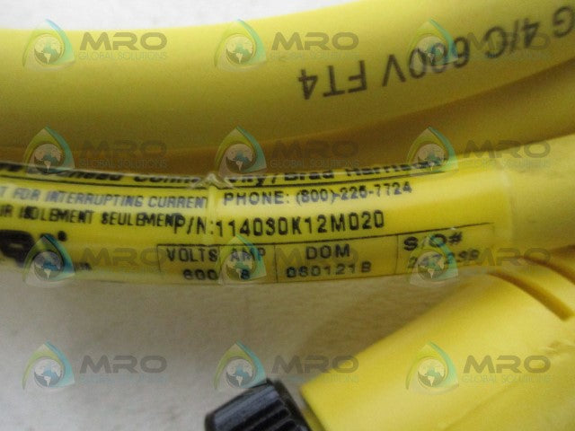 DANIEL WOODHEAD 114030K12M020 4P MALE/FEMALE STRAIGHT CABLE *NEW NO BOX*