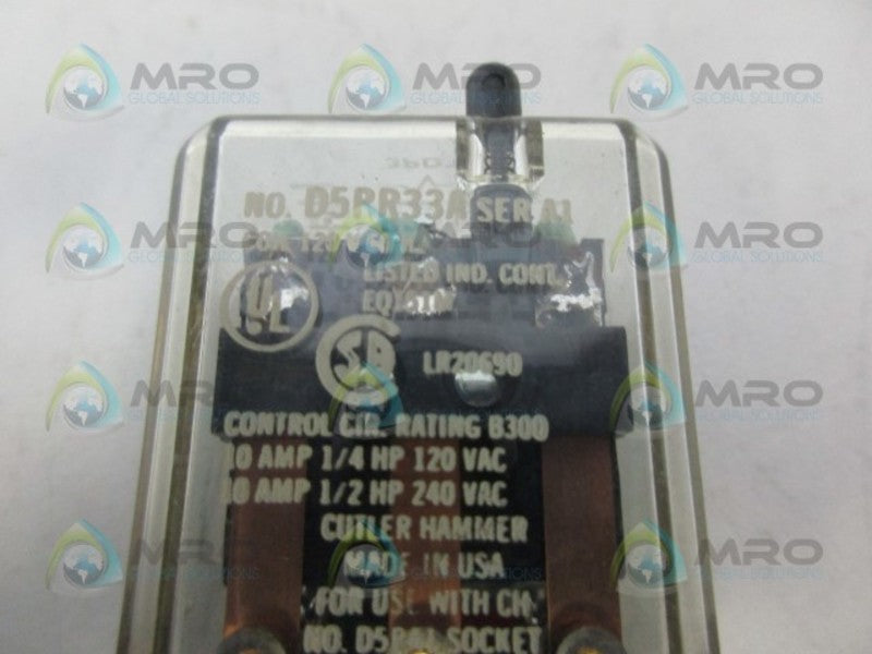 CUTLER HAMMER D5PR33A SER A1 COIL RELAY *USED*