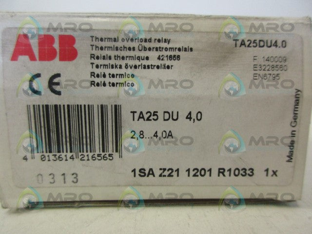 ABB TA25DU4,0 THERMAL OVERLOAD RELAY *NEW IN BOX*