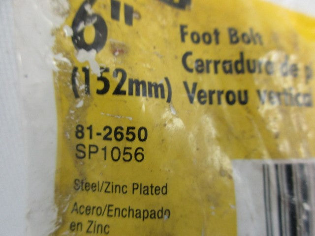 STANLEY HARDWARE SP1056 6 ZINC PLATED FOOT BOLT *NEW IN FACTORY BAG*