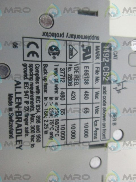 ALLEN BRADLEY 1492-CB2G060 SER B CIRCUIT BREAKER *NEW IN BOX*