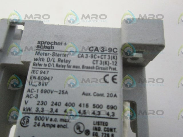 SPRECHER+SCHUH CA3-9-10 CONTACTOR WITH RELAY *NEW NO BOX*