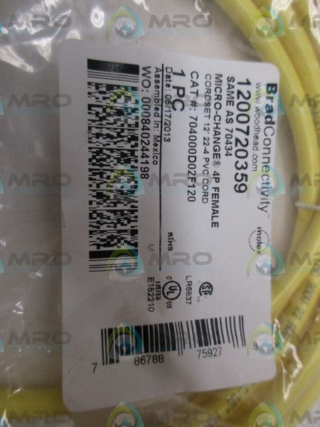 DANIEL WOODHEAD 1200720359 704000D02F120 CORDSET * NEW IN FACTORY BAG *