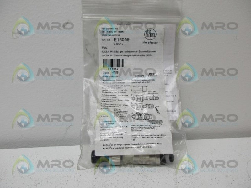 IFM EFECTOR E18059 MALE SENSOR CONNECTOR * NEW IN FACTORY BAG *