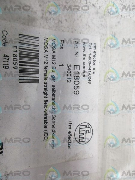 IFM EFECTOR E18059 MALE SENSOR CONNECTOR * NEW IN FACTORY BAG *
