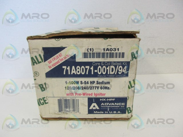 ADVANCE 71A8071-001D/94 CORE & COIL BALLAST KIT *NEW IN BOX*