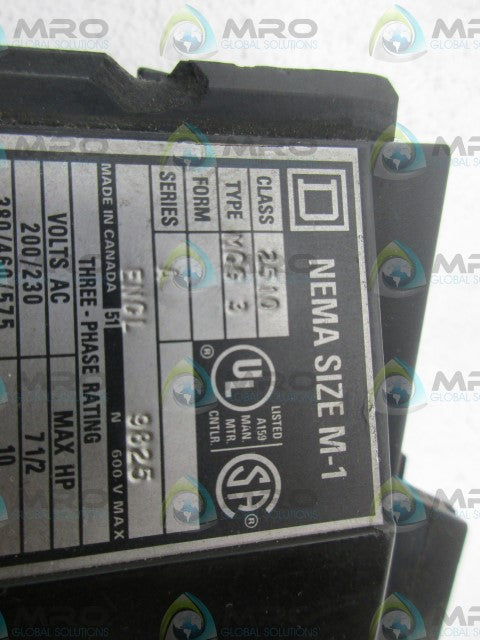 SQUARE D 2510MCG3G3 MOTOR STARTER *USED*