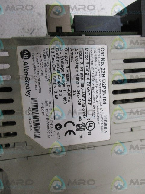 ALLEN BRADLEY 22B-D2P3N104 (AS PICTURED) POWERFLEX 40 AC DRIVE *NEW NO BOX