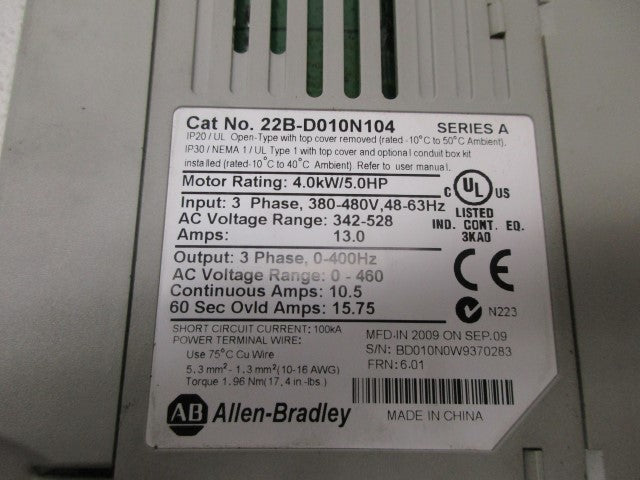 ALLEN BRADLEY 22B-D010N104 SER. A F/W 6.01 *NEW NO BOX*