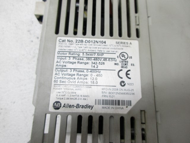 ALLEN BRADLEY POWERFLEX 40 22B-D012N104 SER. A F/W 6.01(AS PICTURED)*NEW NO BOX*