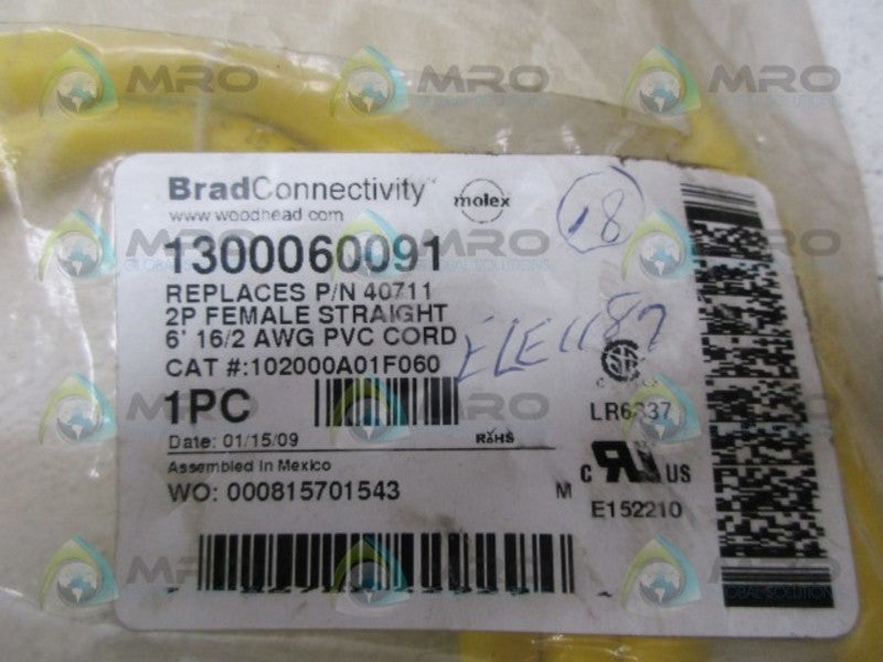 DANIEL WOODHEAD 1300060091 2P FEMALE STRAIGHT CORD *NEW IN FACTORY BAG*