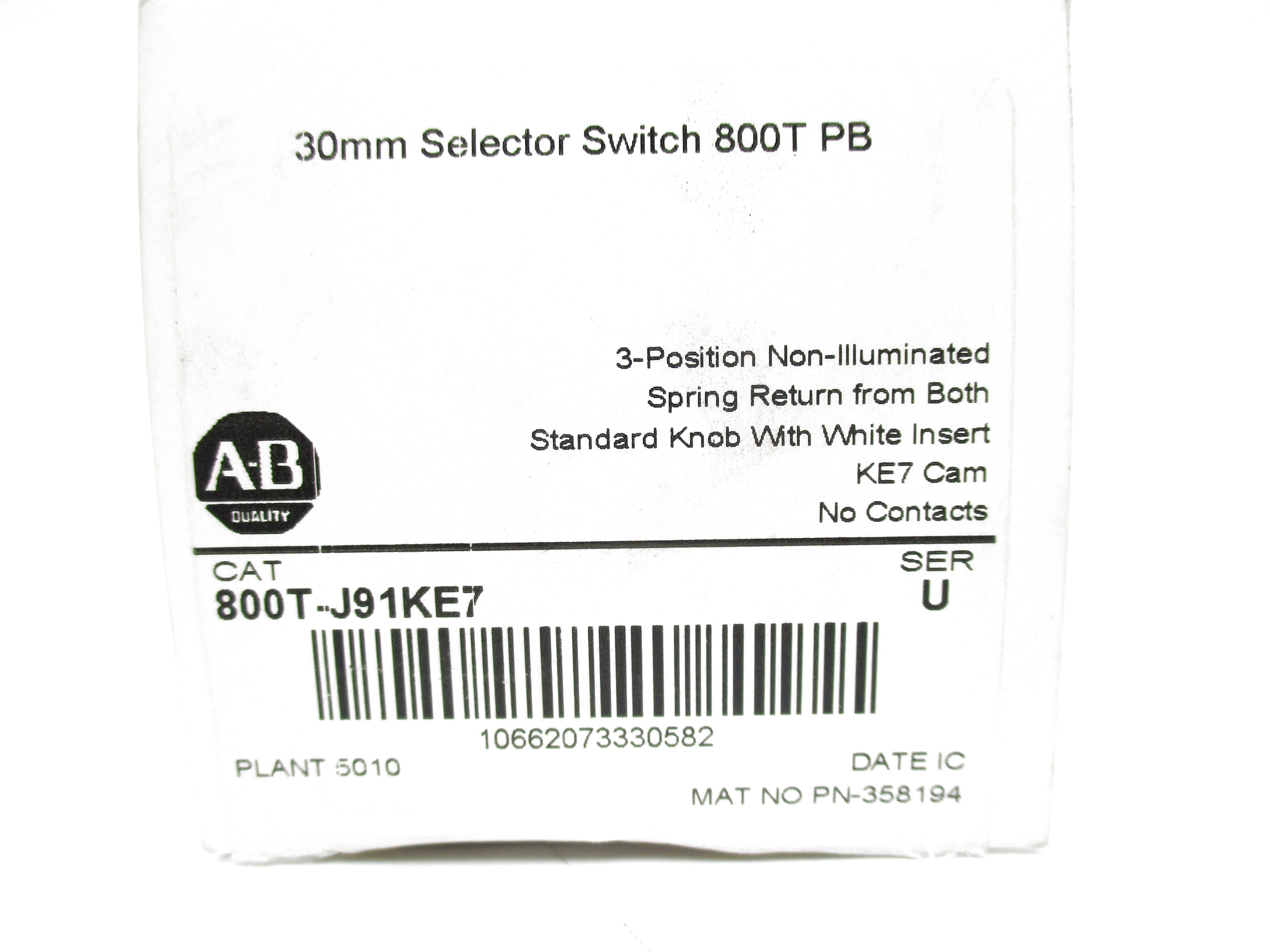ALLEN BRADLEY 800T-J91KE7 SER. U (WH) NSMP