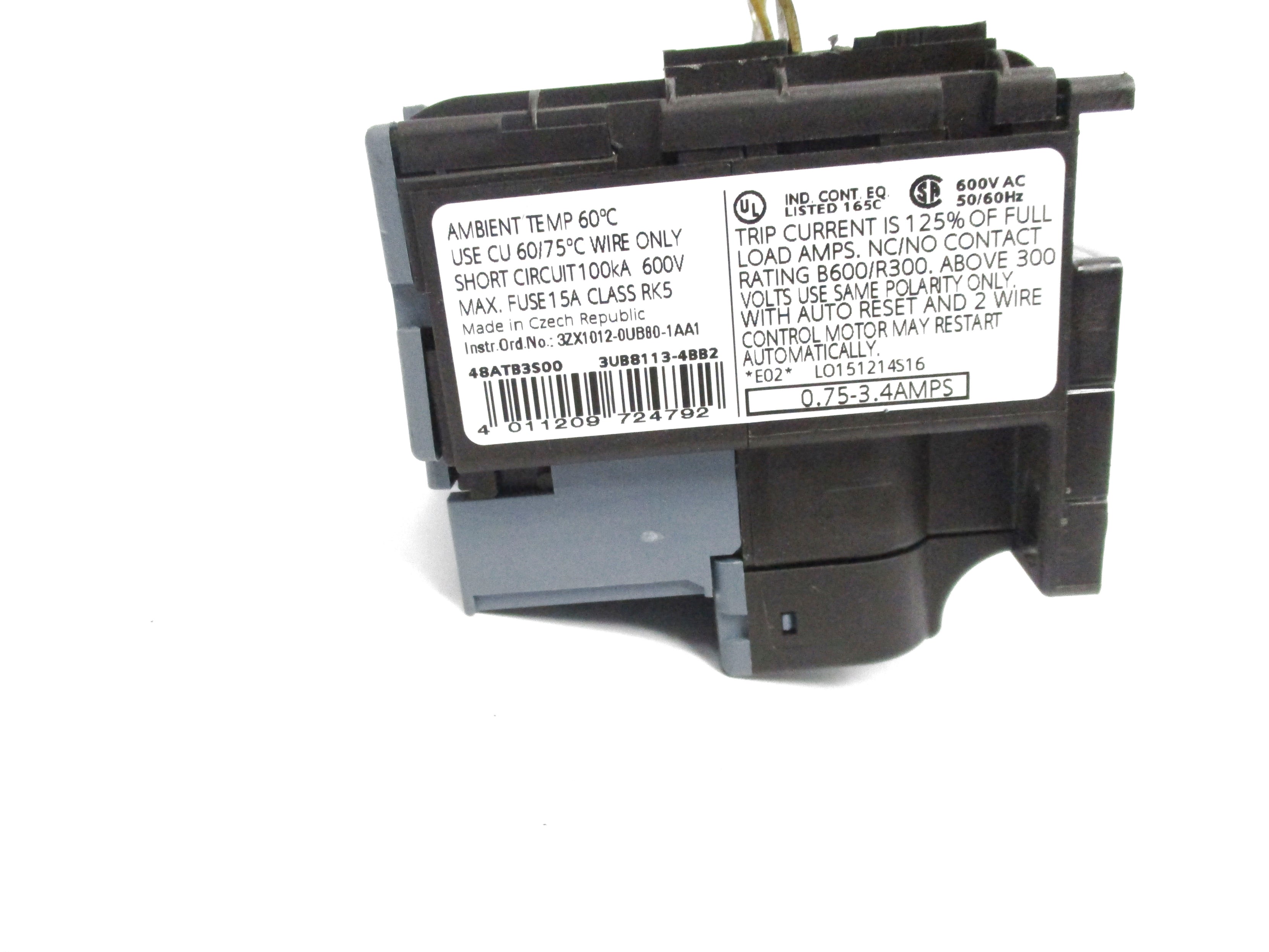SIEMENS 48ATB3S00 60VAC 0.75-3.4AMPS UNMP