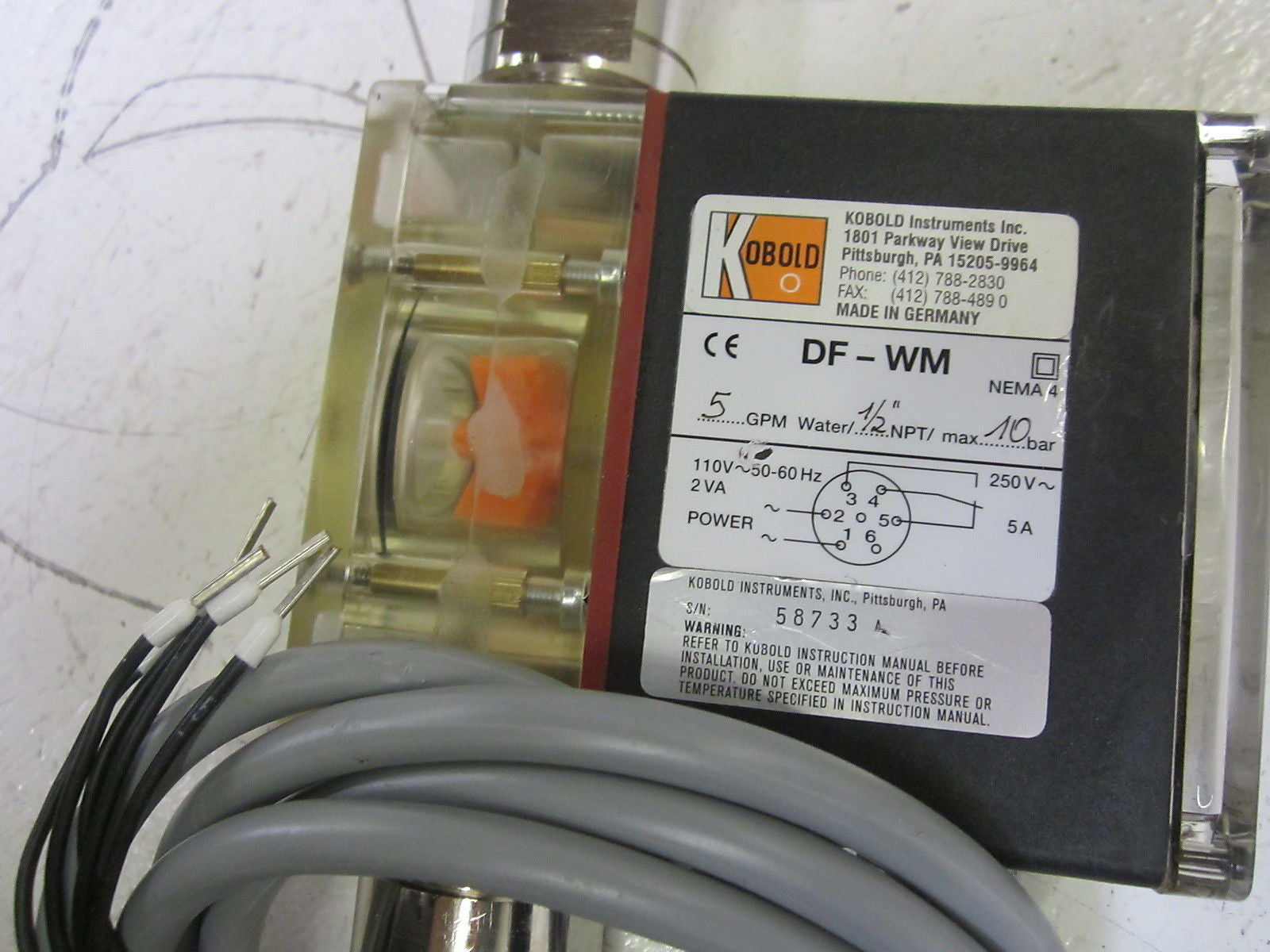 KOBOLD DF-WM FLOW SWITCH 110V *USED*