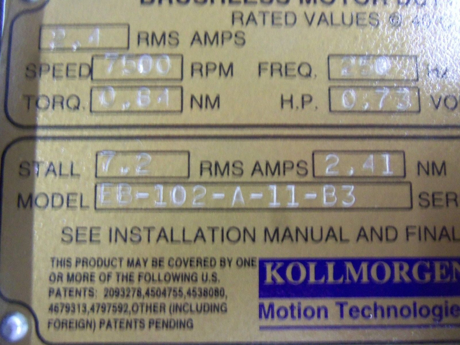 KOLLMORGREN EB-102-A-11-B3 MOTOR *USED*