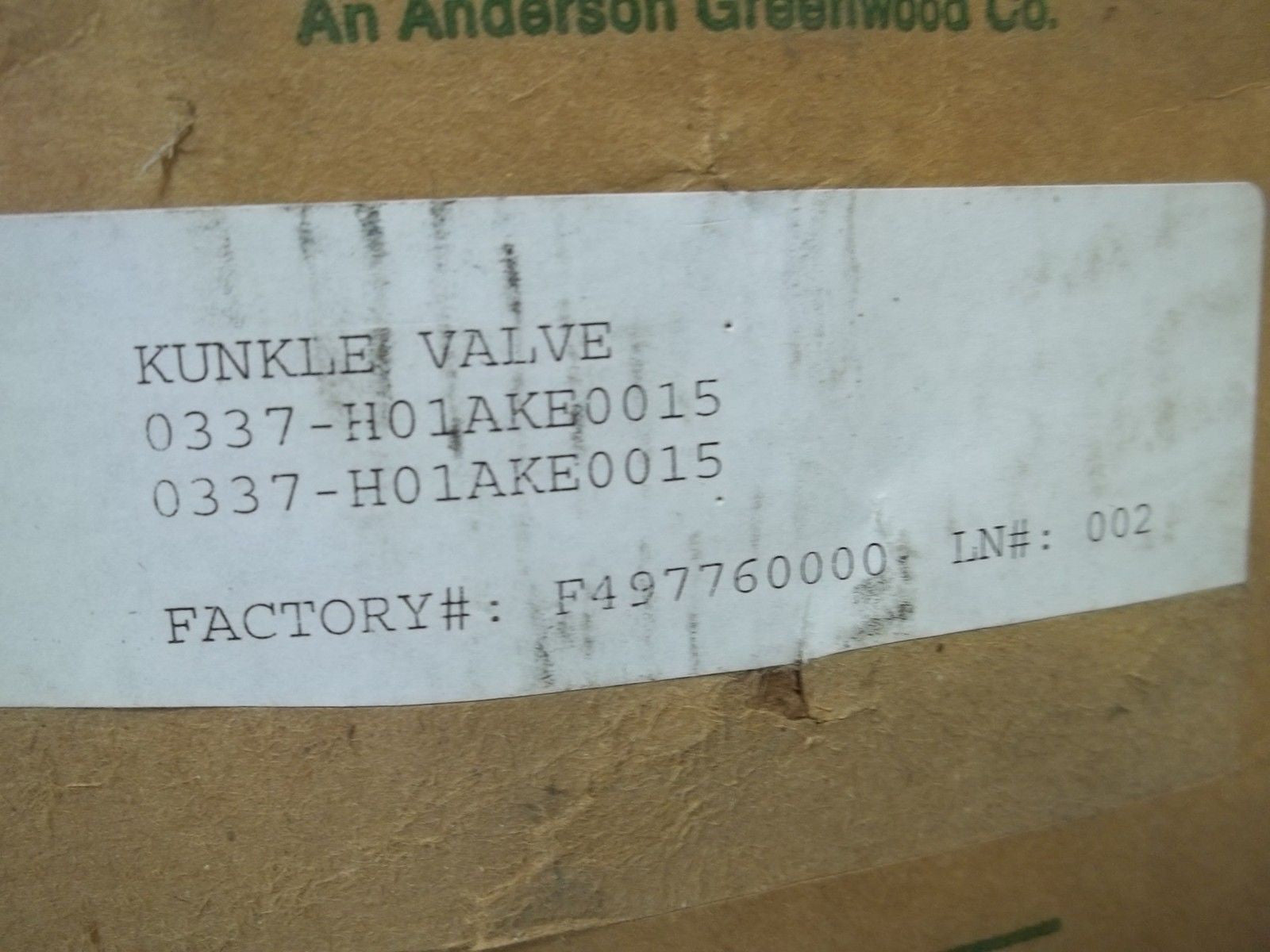 KUNKLE  0337-H01AKE0015 VALVE *NEW IN BOX*