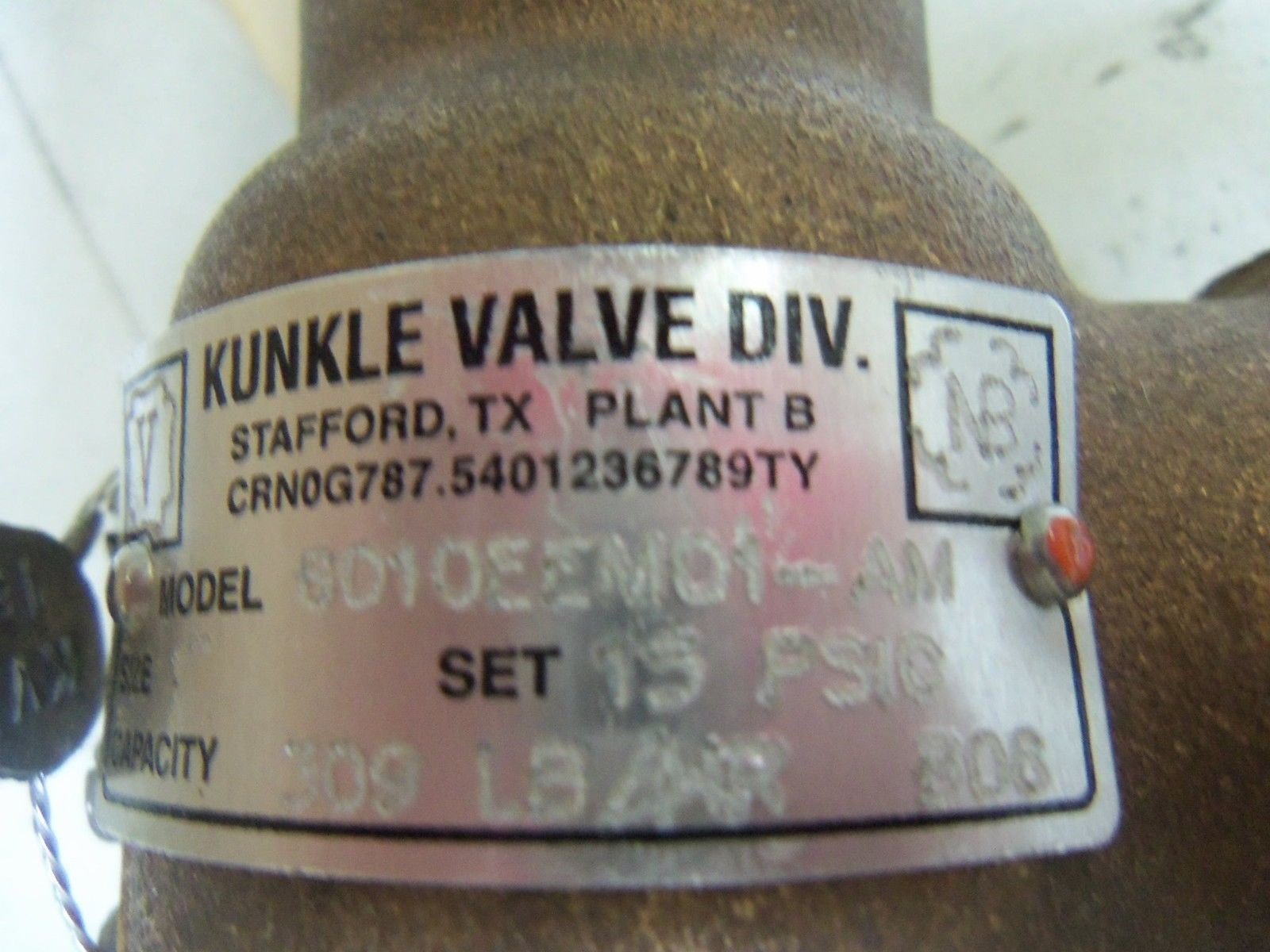 KUNKLE 6010EEM01-AM0015 SAFETY RELIEF VALVE *NEW IN BOX*