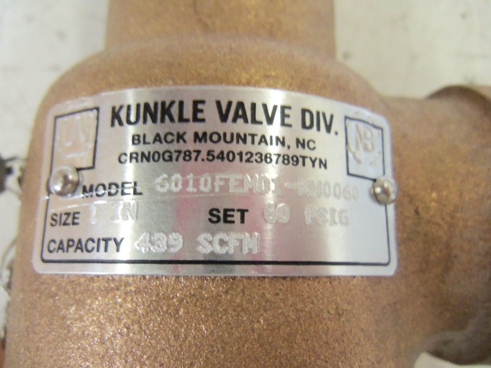 KUNKLE VALVE 6010FEM01-KM0060 VALVE *NEW NO BOX*