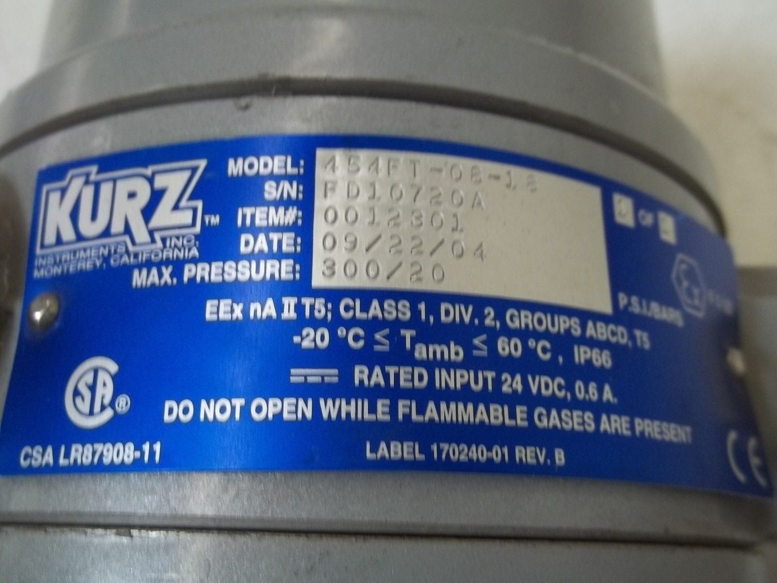 KURZ 454FT-08-18 MASS FLOW TRANSMITTER *USED*