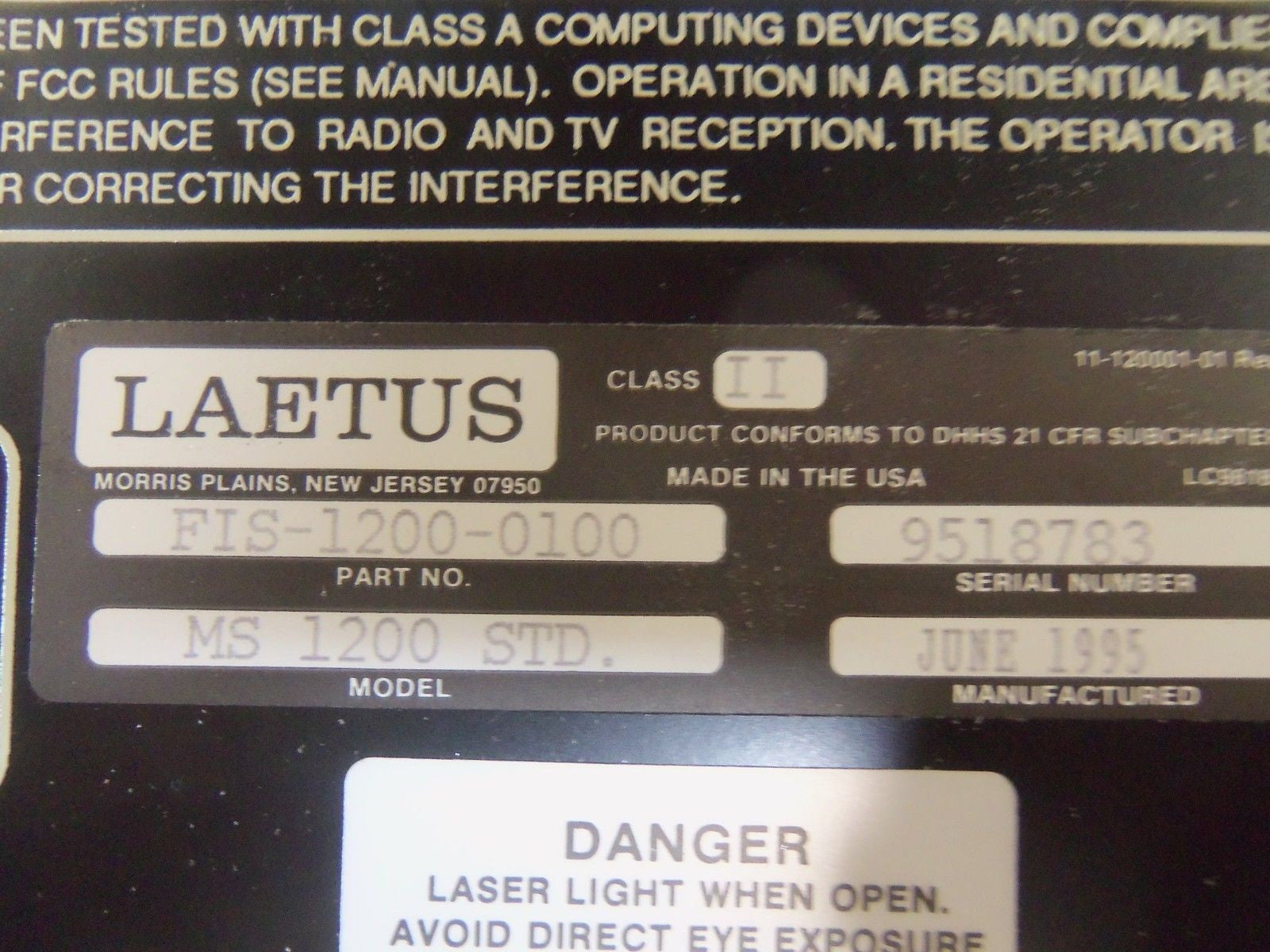 LAETUS MS-1200-STD BAR CODE SCANNER FIS-1200-0100 *NEW NO BOX*